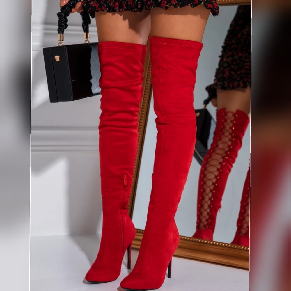 Sexy night boots over knee red color